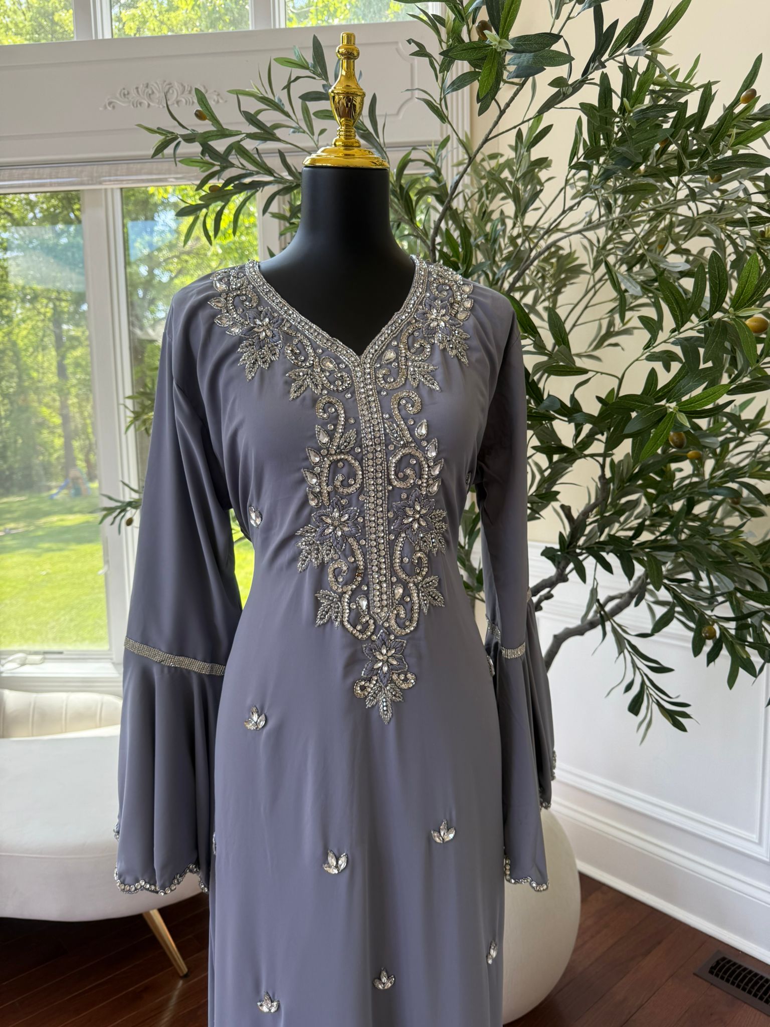 Purple Grey Beaded Kuftan
