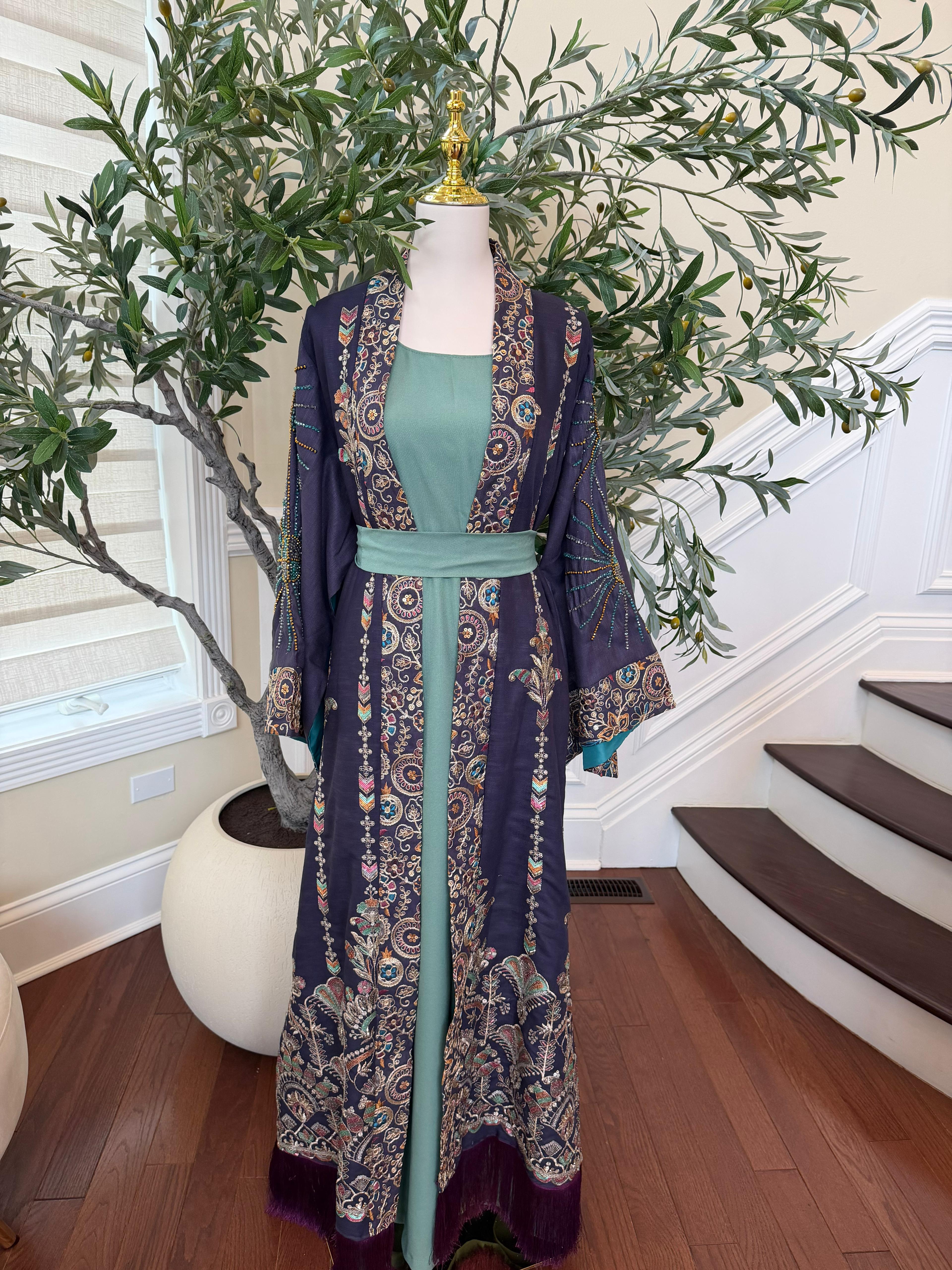 Embroidery Two Piece Beaded Abaya