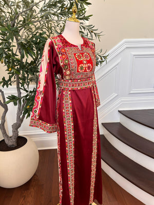 Red Embroidery Tatreez Satin Thobe