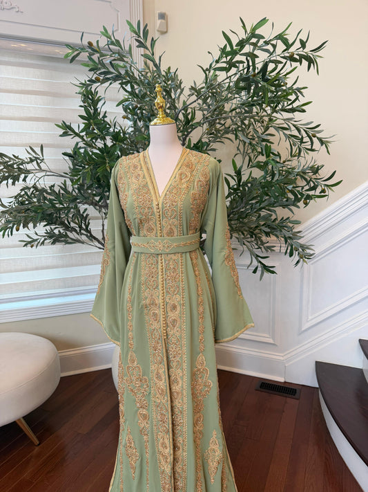 Sage Green Golden Embroidery Kuftan