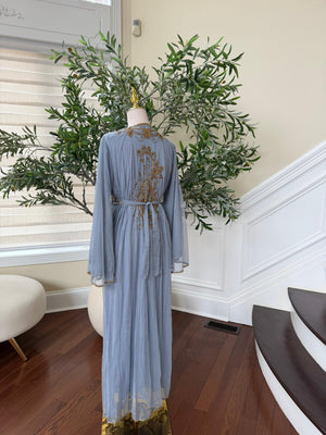 Baby Blue Golden Stone Cardigan Abaya
