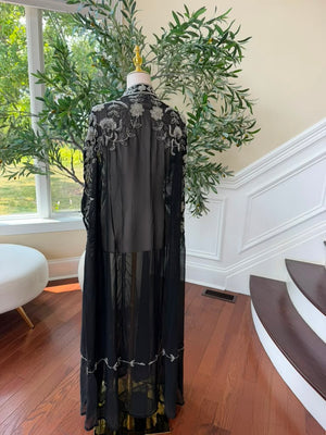 Black Beaded Elegance Cardigan Abaya