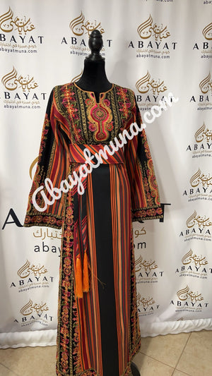 Black Traditional Multicolor Embroidery Palestinian Thobe #9199032