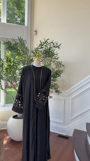 Midnight Bloom Abaya – Elegant with Embroidered Charm