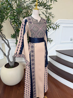 Royal Blue Embroidery Tan Thobe