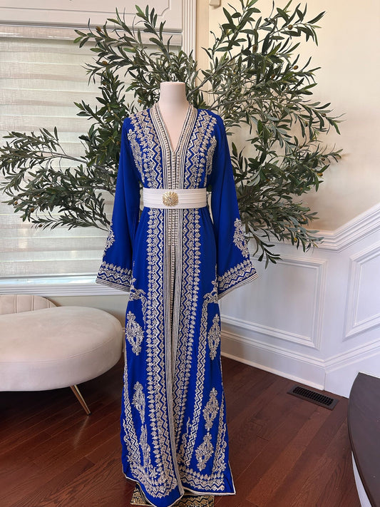 Royal Blue White Detail Kuftan