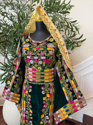 Green Velvet Beaded Stone Thobe
