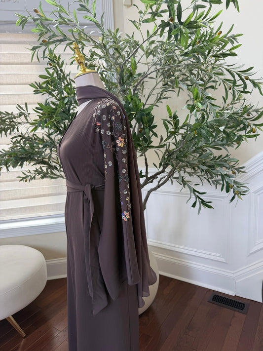 Faded Purple Floral Charm Abaya