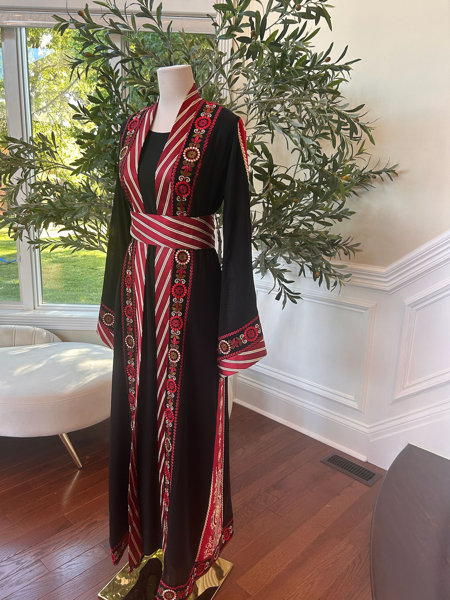 Traditional Black Embroidery Tatreez Red Thobe