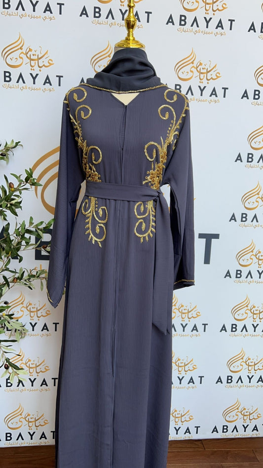 Golden Deep Purple Bloom Abaya