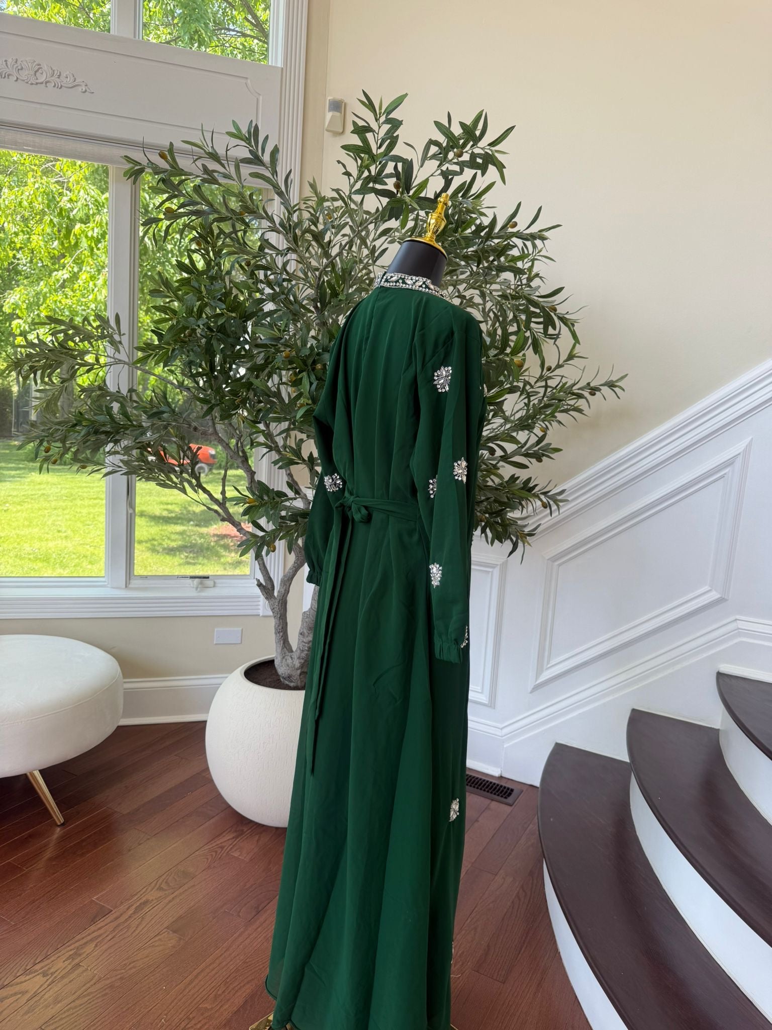 Green Glimmer Stonework Maxi Dress