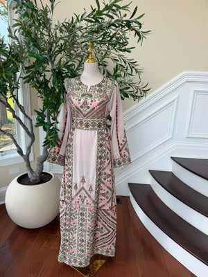 Cream Embroidery Green Tatreez Thobe