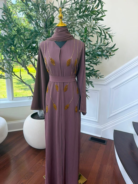 Muave Golden Detail Charm Abaya