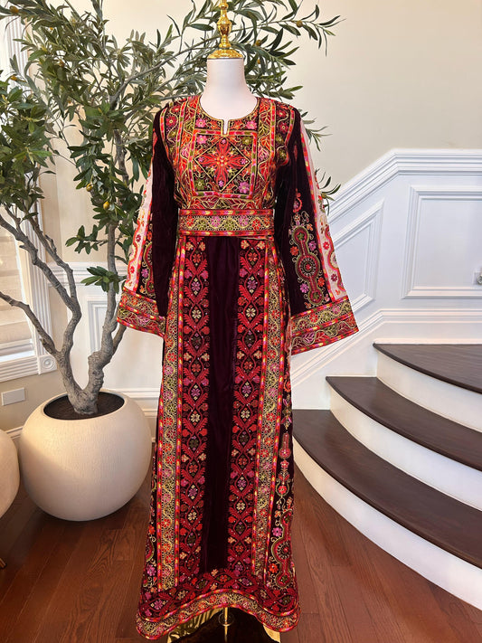 Burgundy Embellished Tatreez Thobe