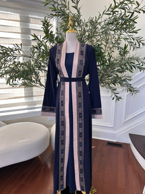 Blue Tatreez Beaded Two Piece Abaya