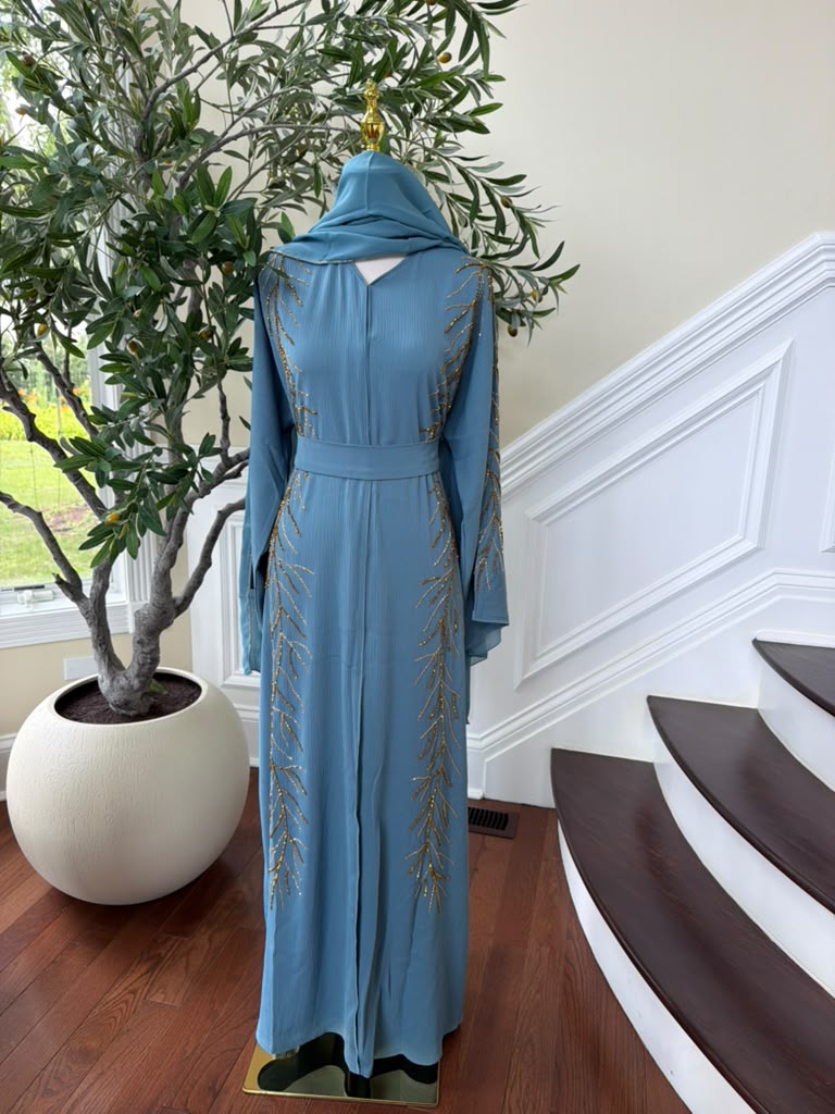 Golden Blue Design Charm Abaya