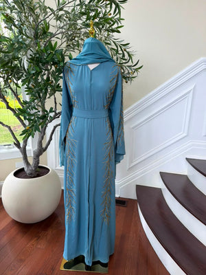 Golden Blue Design Charm Abaya