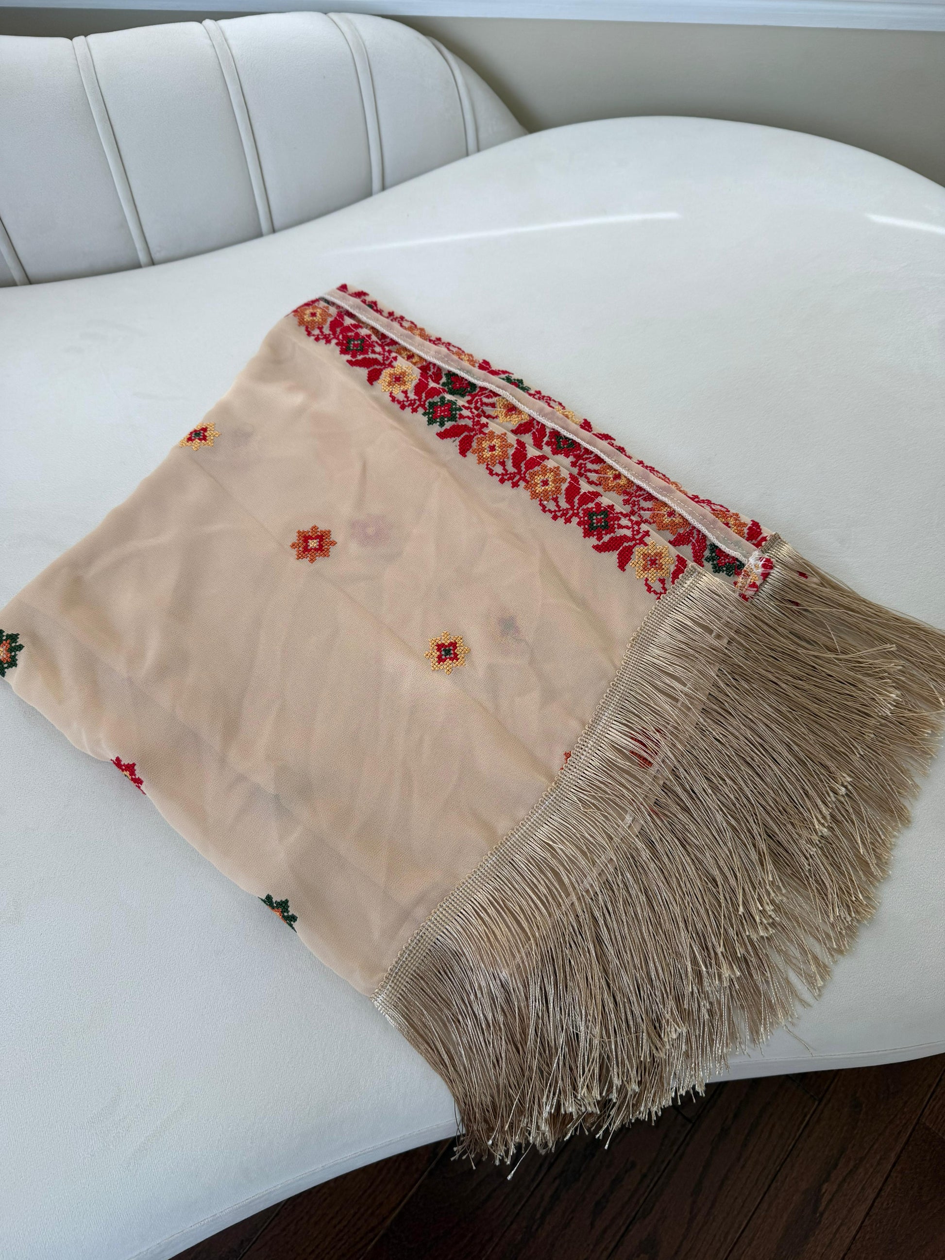 Cream Tatreez Khirka Shal Mandil