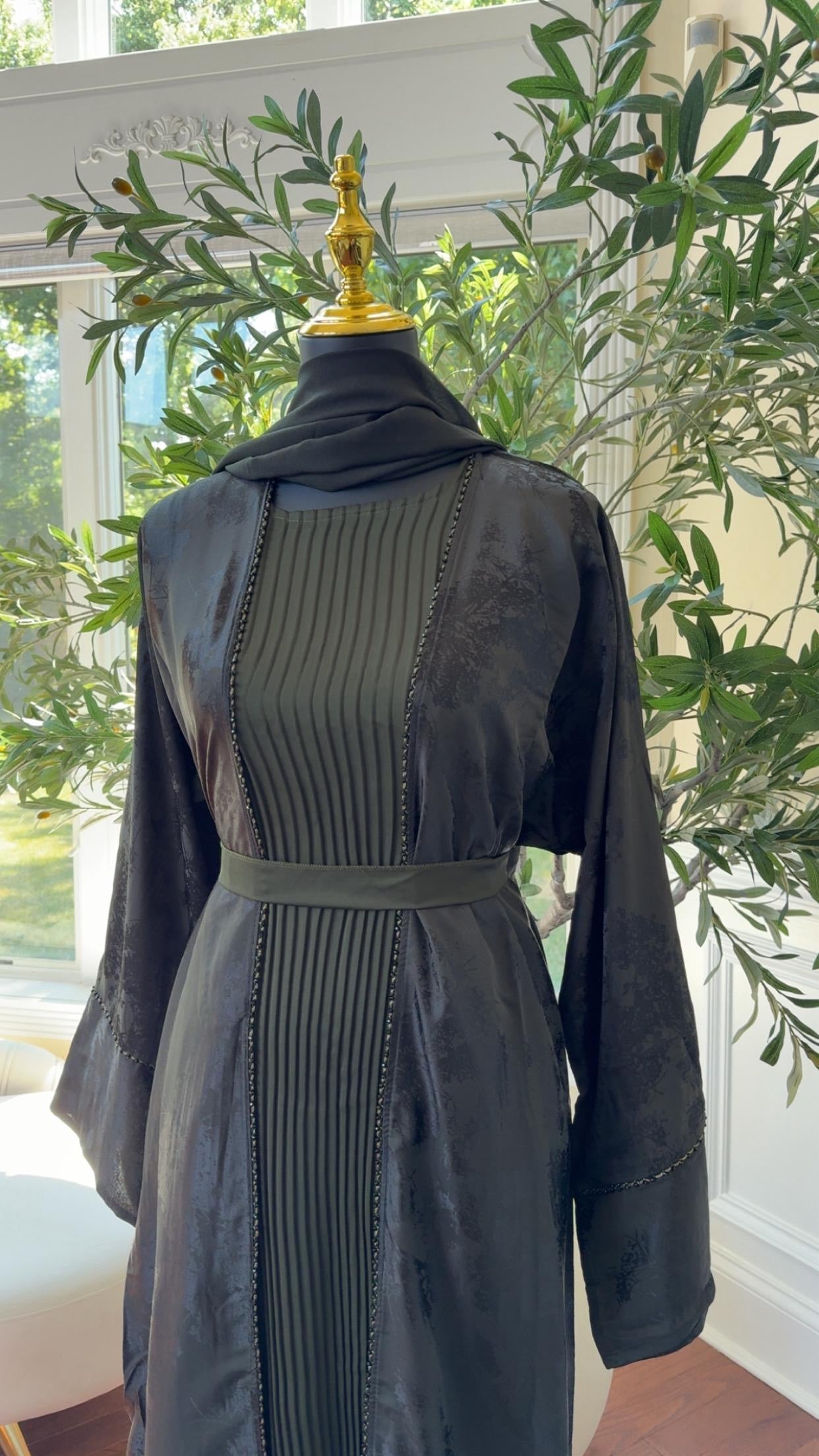 Deep Olive Blossom Abaya