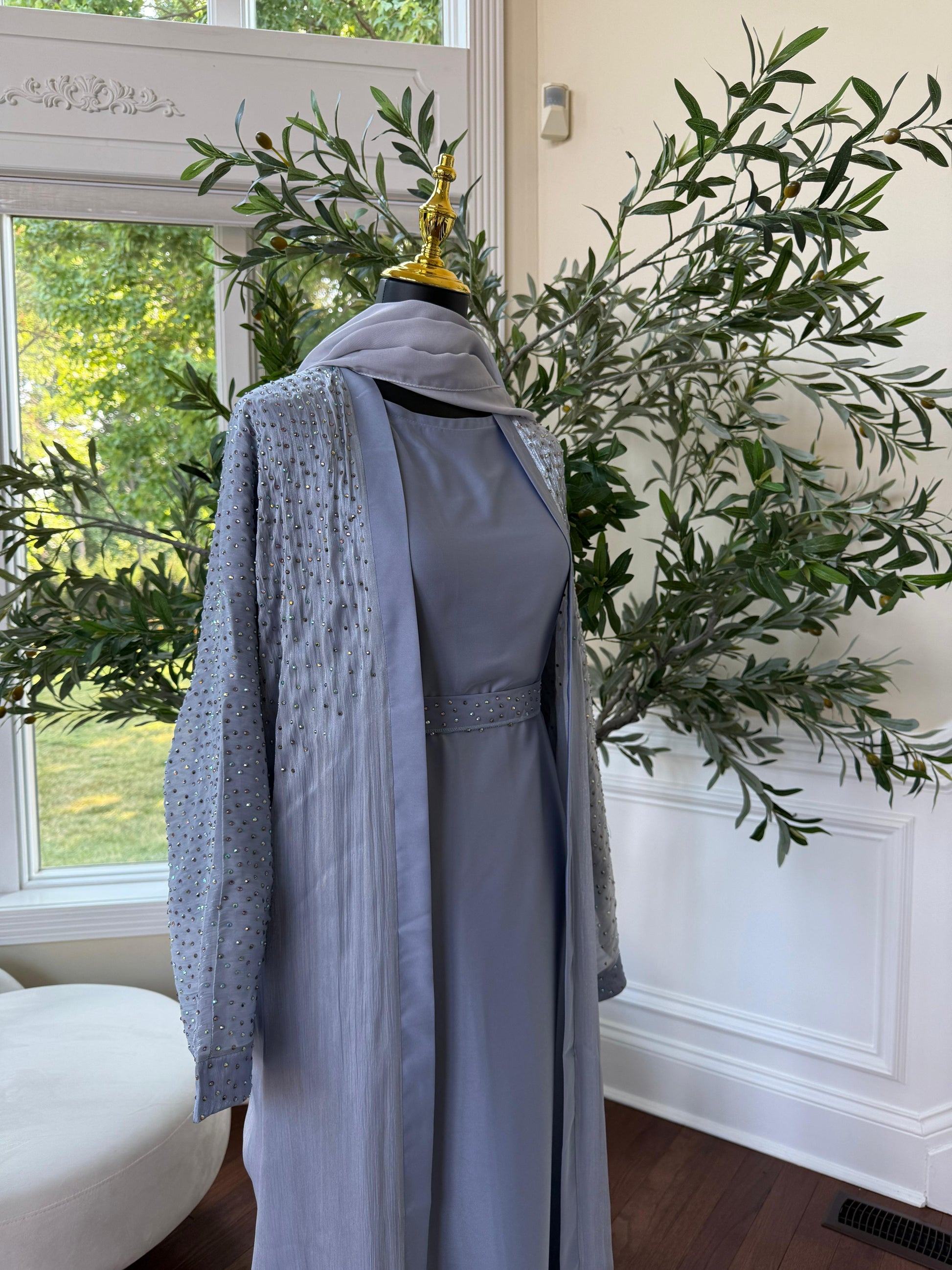 Light Dust Blue Sparkle Cardigan Abaya