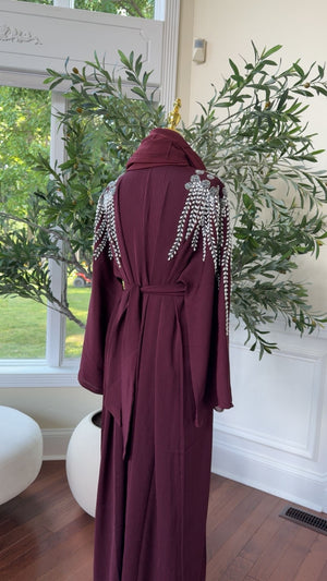 Elegant Maroon Stone Abaya