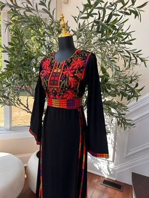 Elegant Black Multi Colored Tatreez Thobe