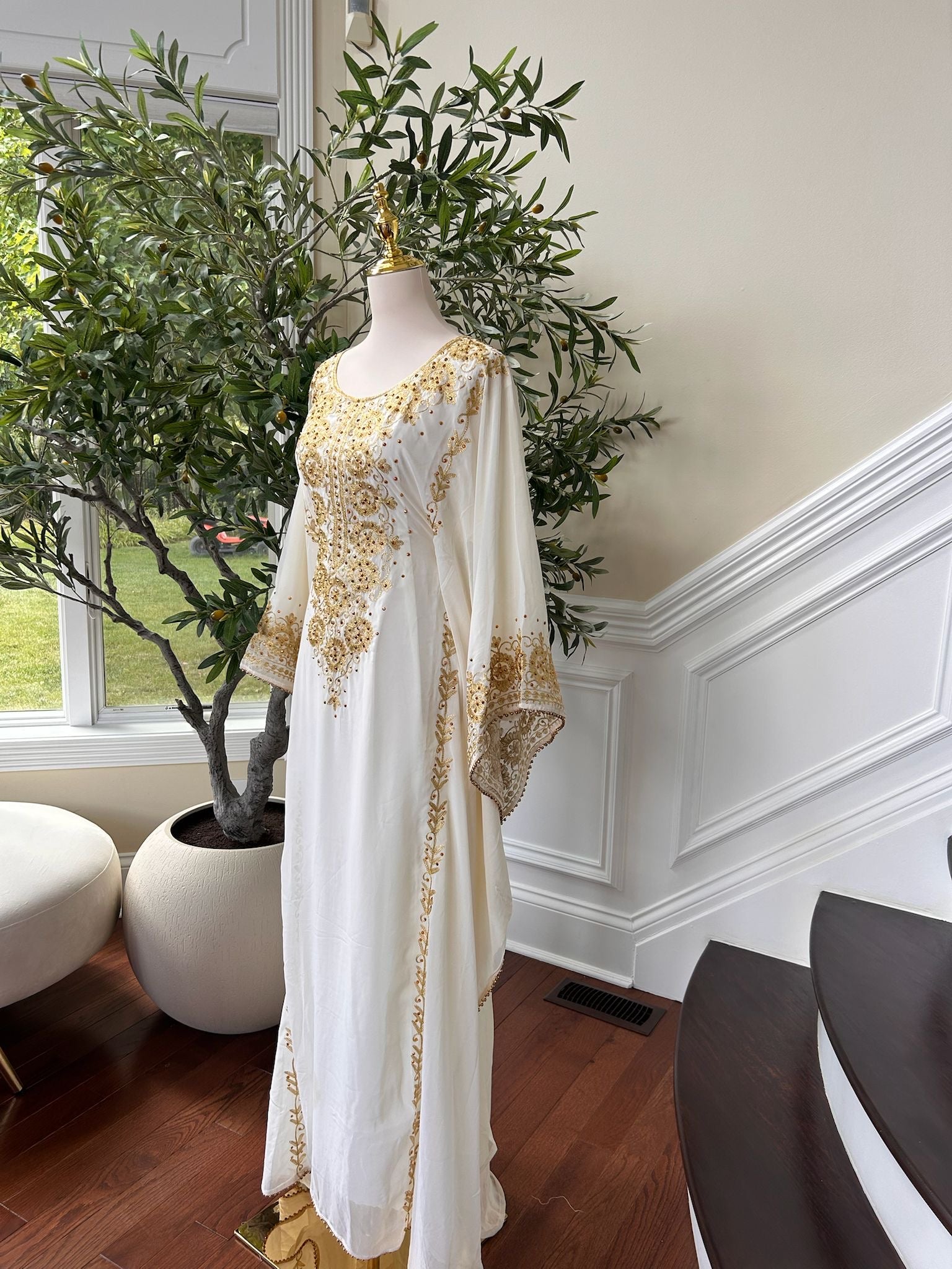 Luxury White Kuftan Golden Detail Gown