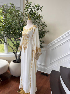 Luxury White Kuftan Golden Detail Gown