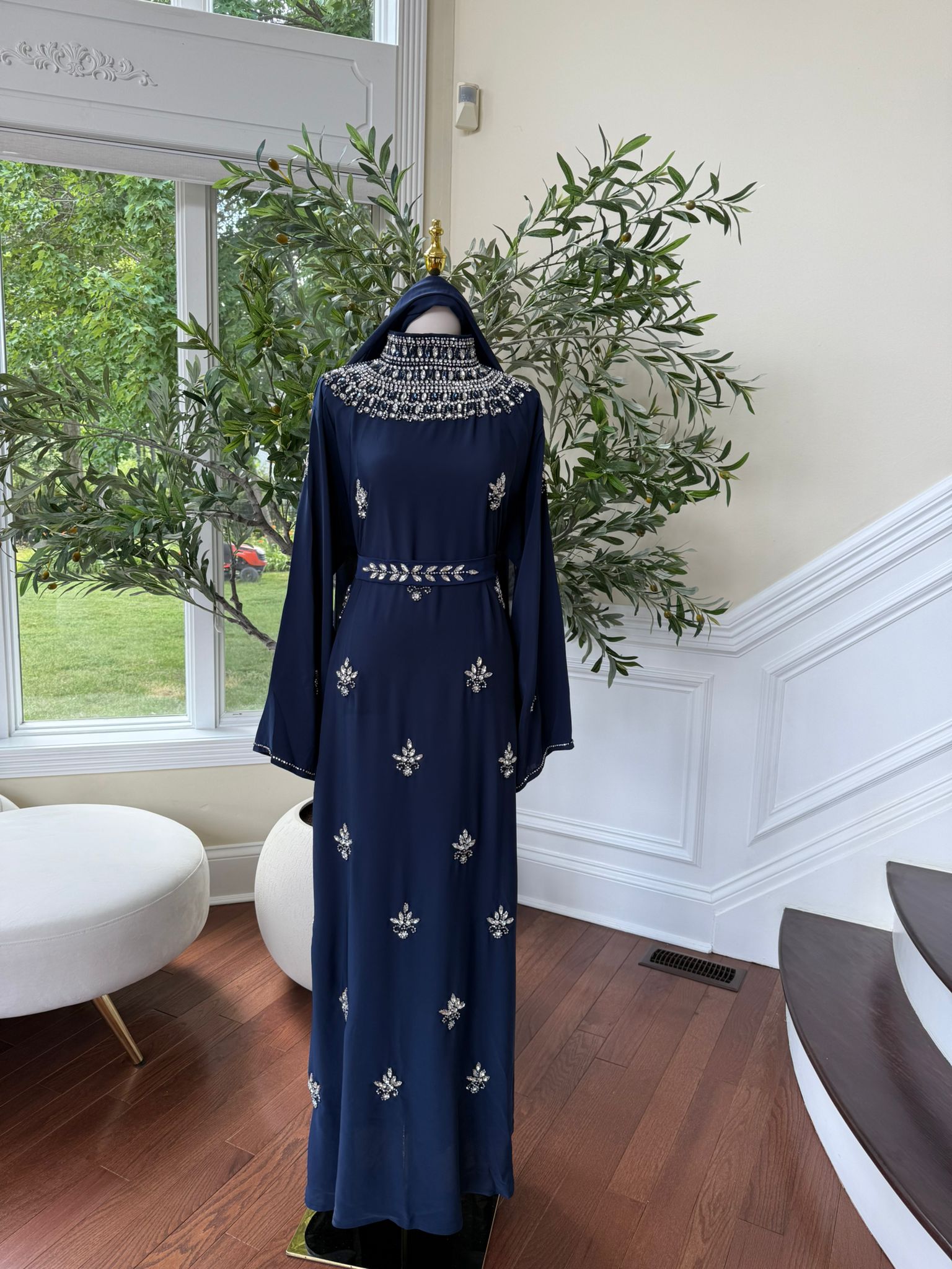 Elegant Blue Stone Abaya