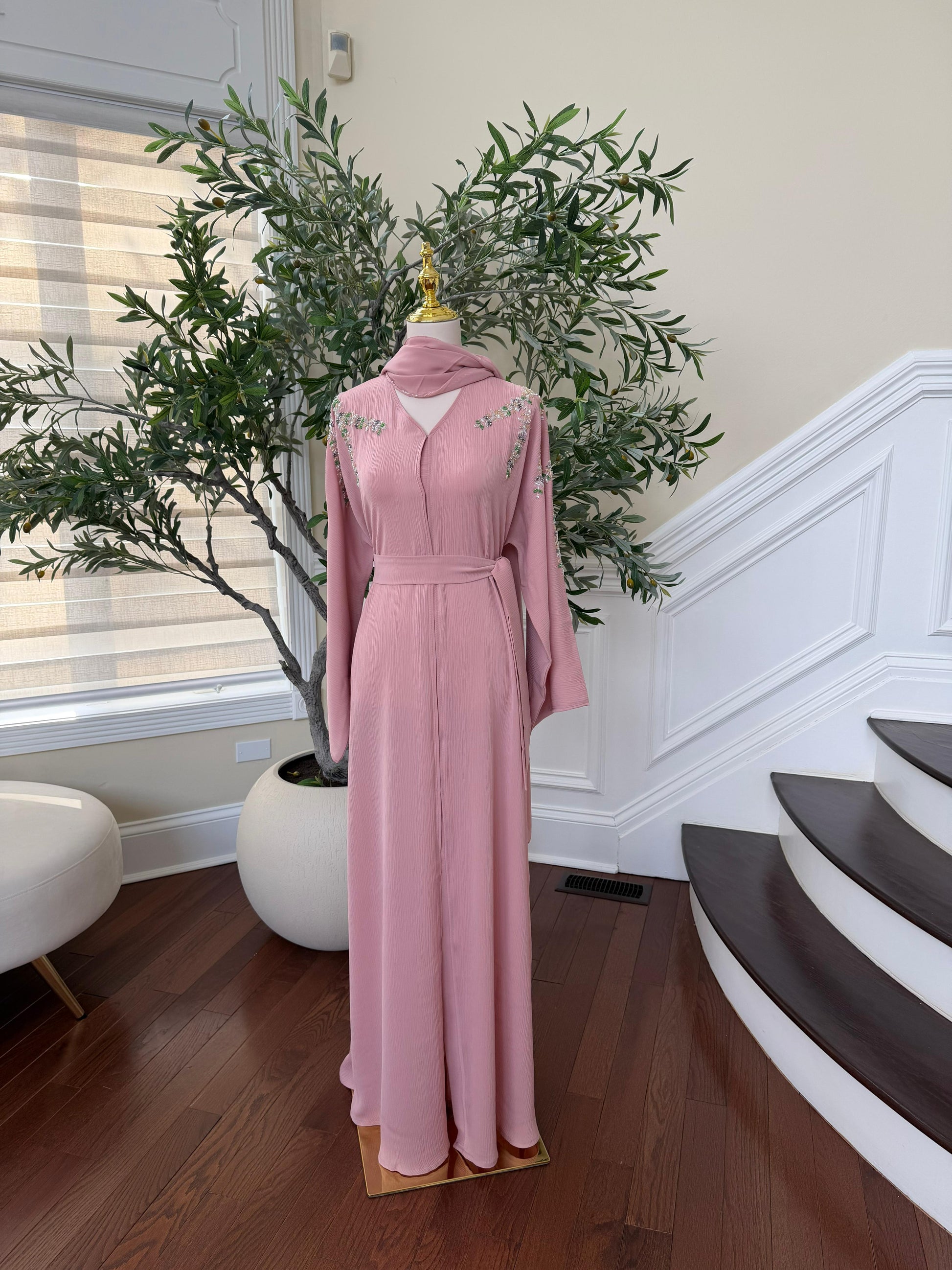 Pink Floral Sleeve Abaya