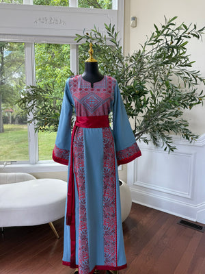 Serenity Blue Red Tatreez Thobe