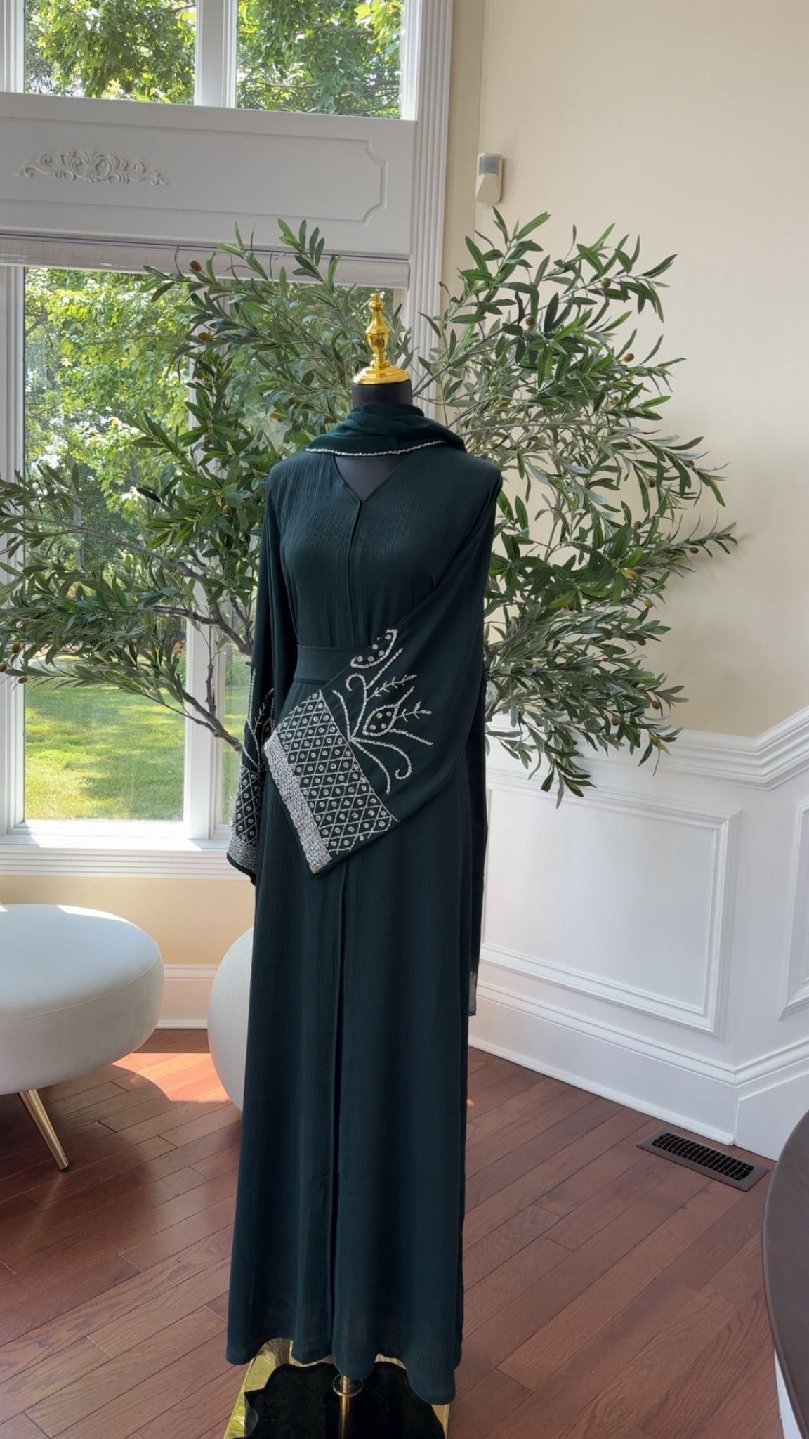 Emerald Green Sleeve Charm Abaya