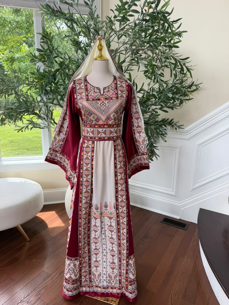 White Embroidery Tatreez Red Thobe