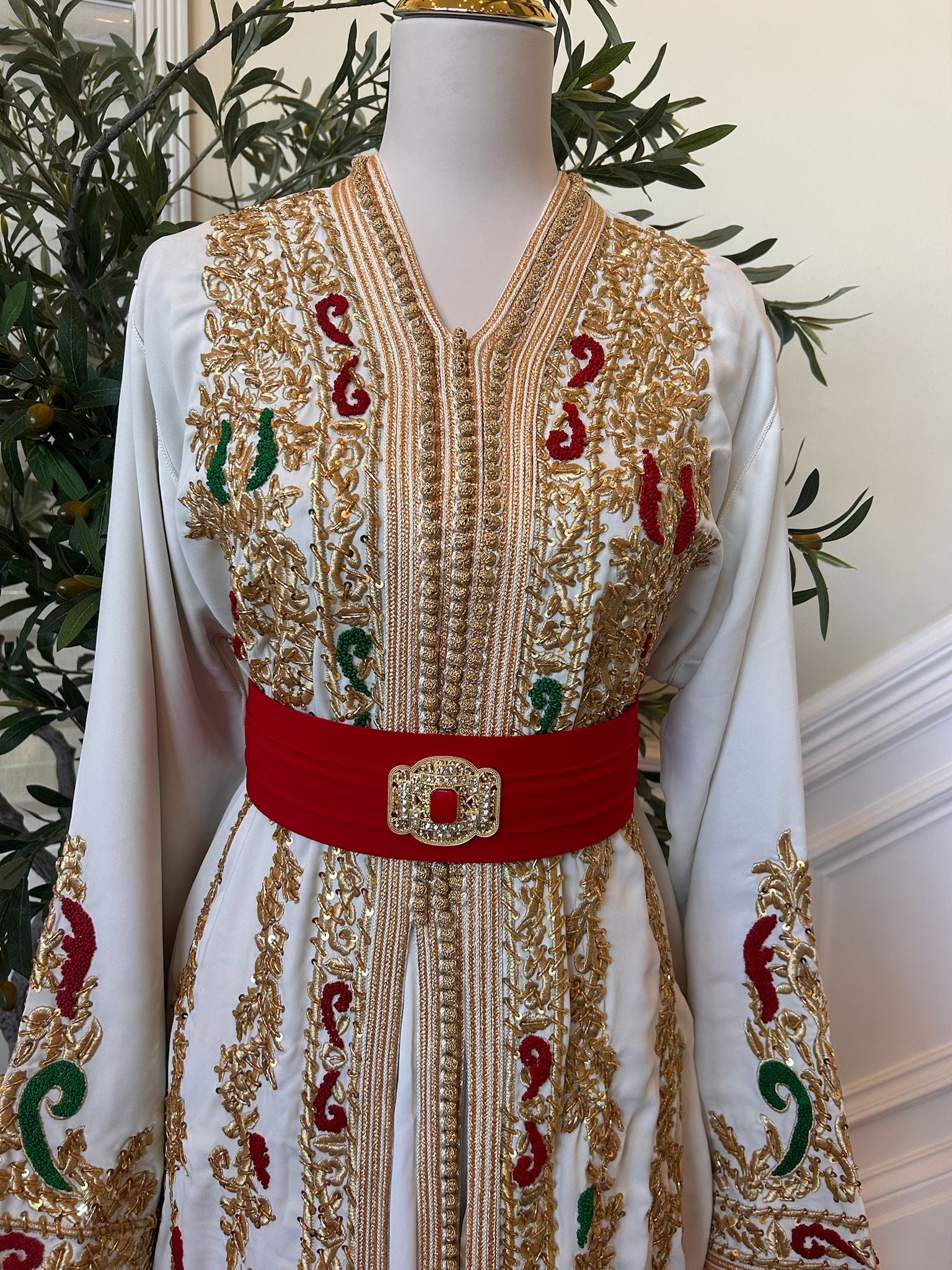 White and Red Detailed Kuftan