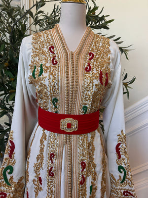 White and Red Detailed Kuftan