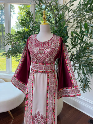 Cream Embroidery Tatreez Red Thobe