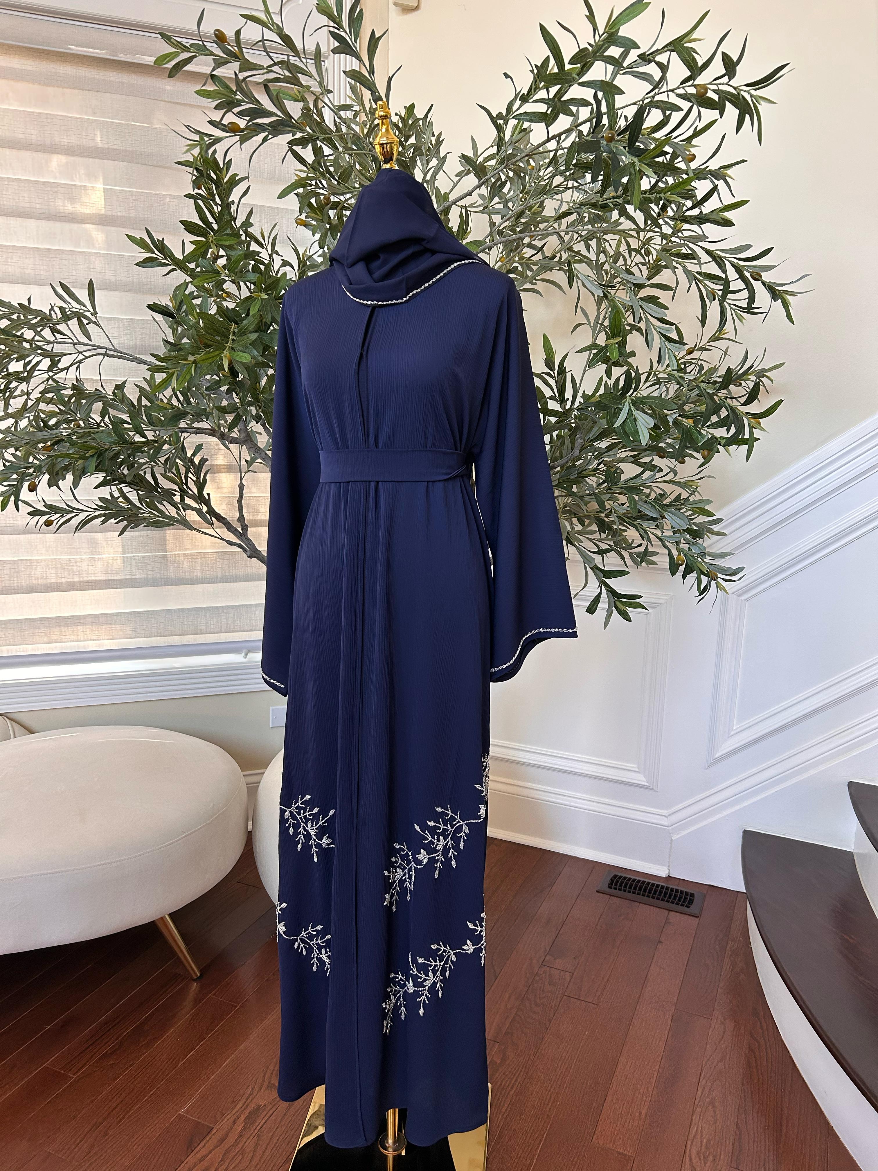 Blue Crystal Beaded Abaya