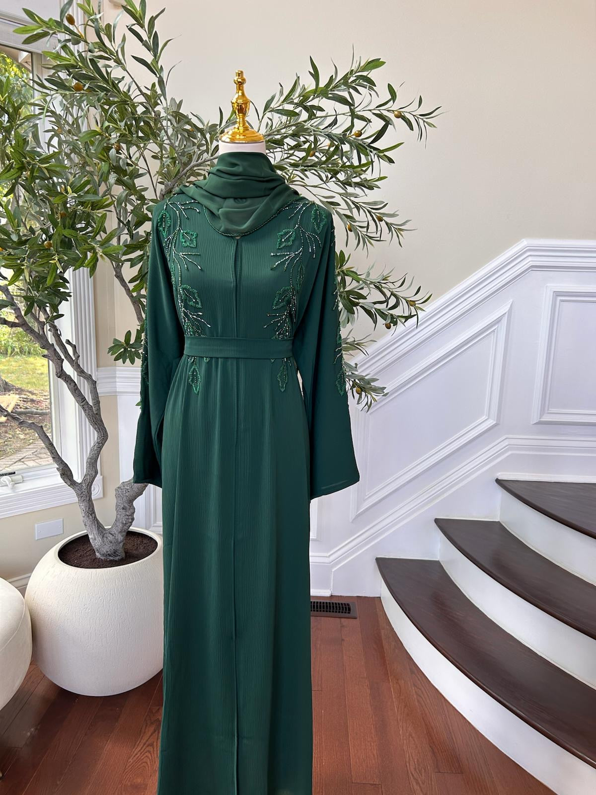Green Floral Charm Abaya