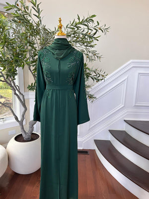 Green Floral Charm Abaya