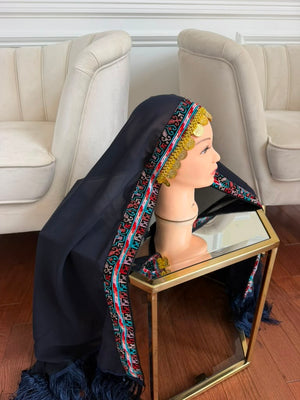 Navy Blue Embroidery Tatreez Khirka Shal
