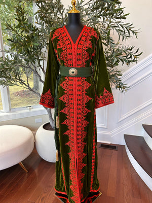 Olive Majestic Red Royale Kuftan