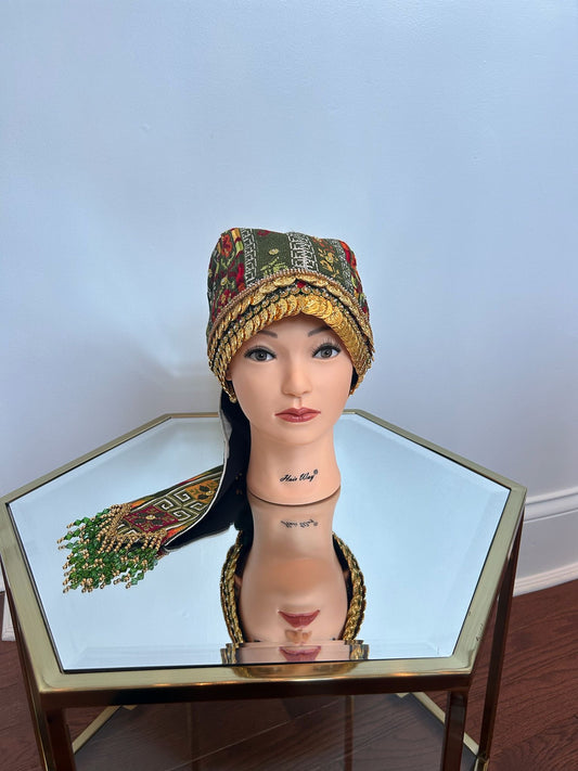 Green Tatreez Embroidery Coin Head Piece