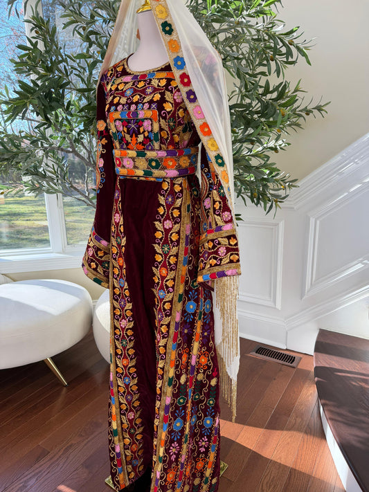 Red Velvet Handmade Embellished Beaded Thobe