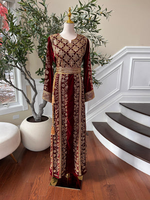 Golden Red Beaded Stone Thobe