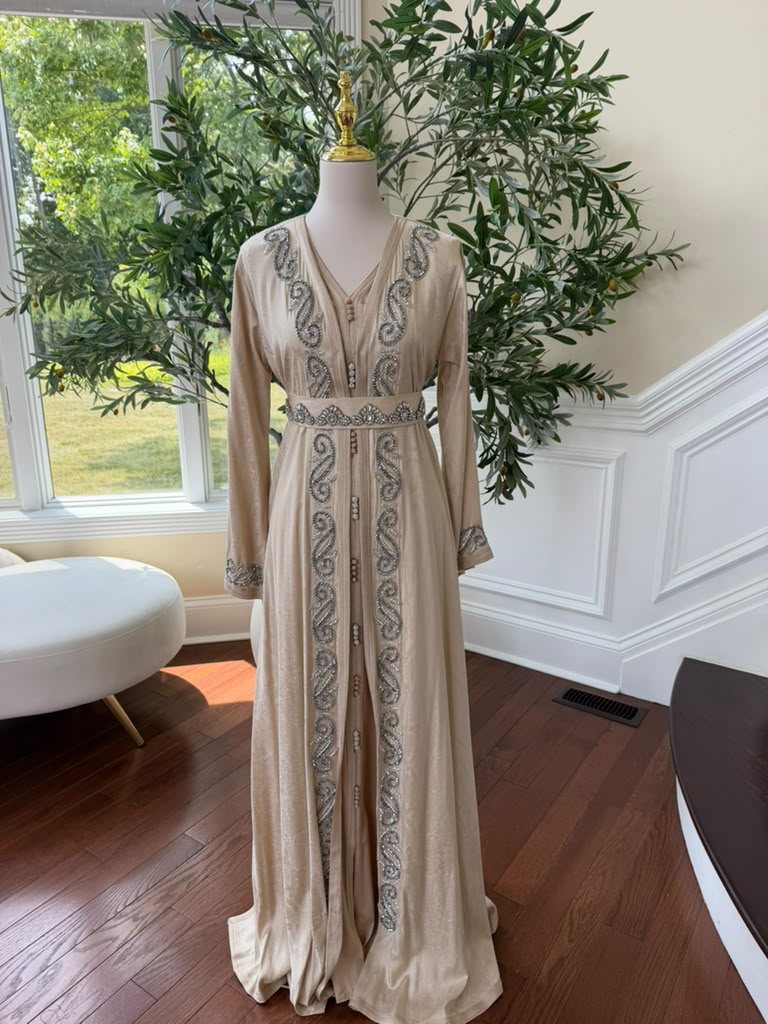 Peach Beaded Elegance Kuftan
