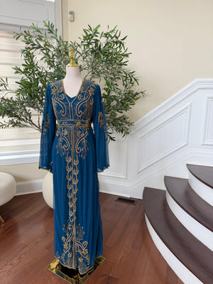 Turquoise Devine Golden Cardigan Abaya