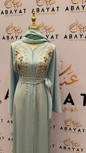 Floral Sky Blue Abaya