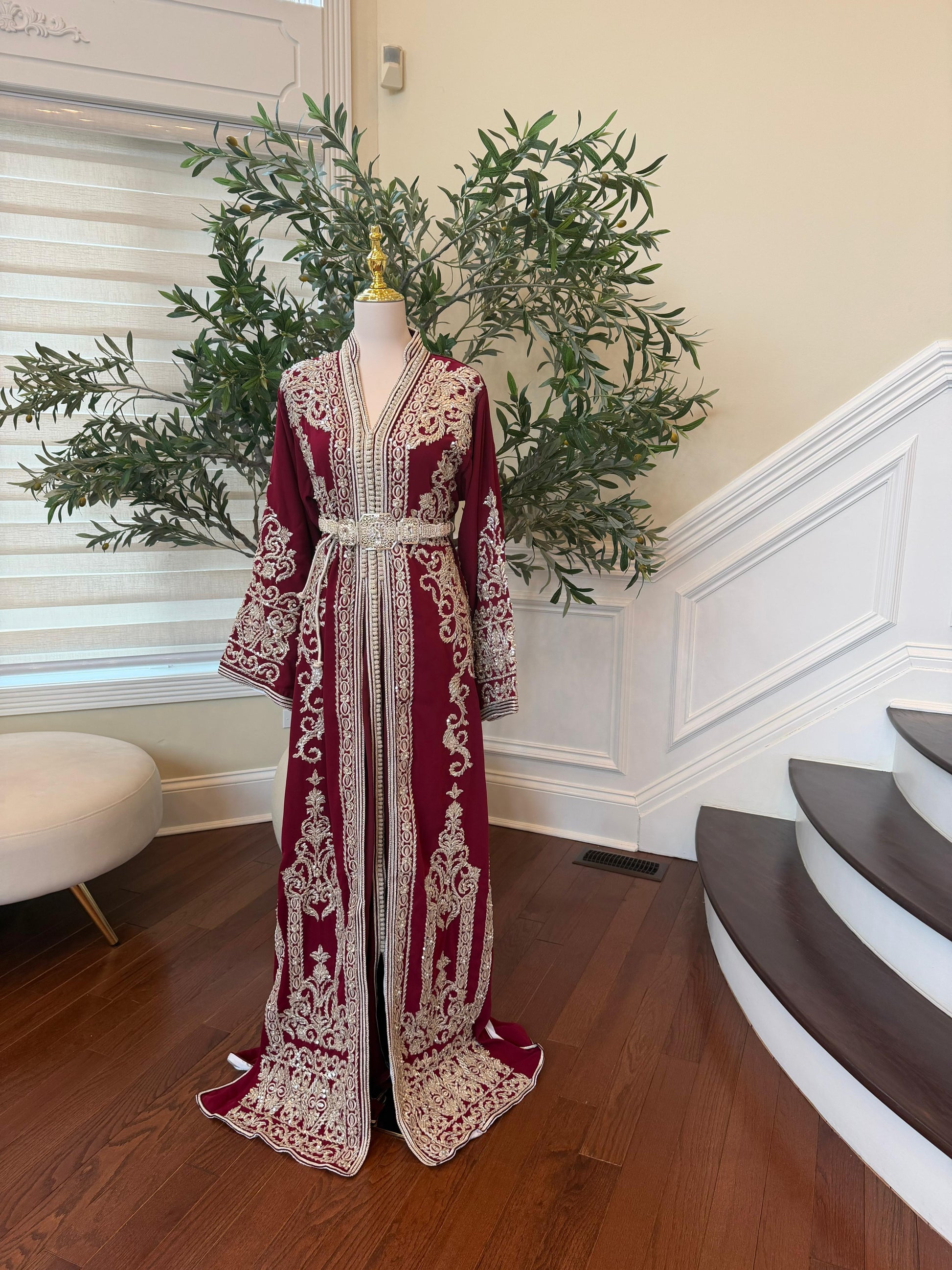 Red Royale Silver Embroidered Kuftan