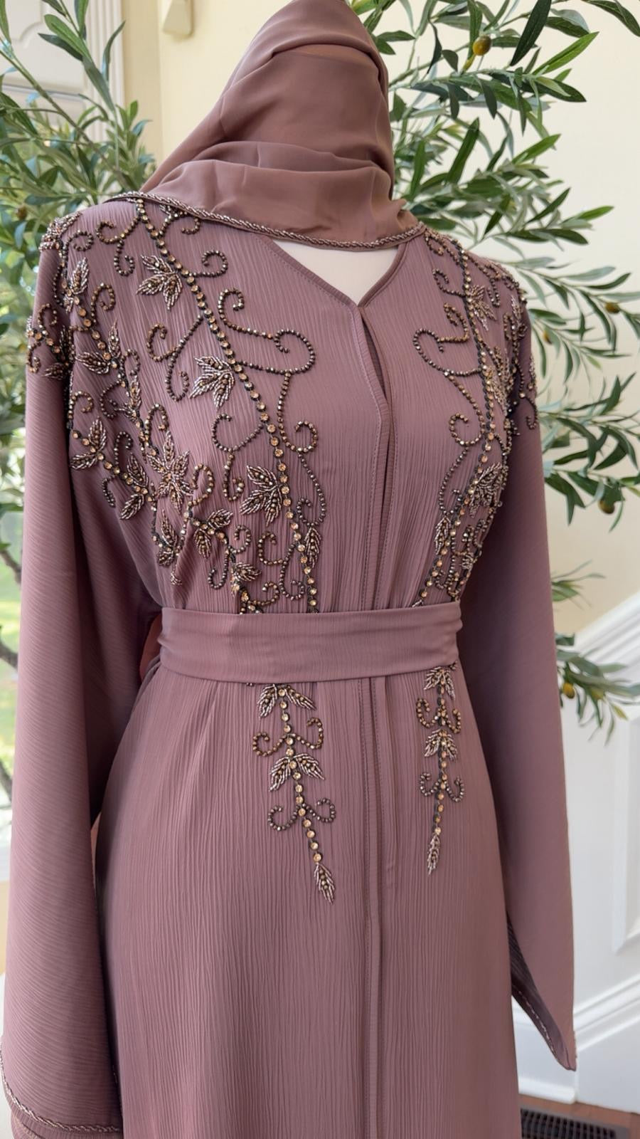 Rose Muave Beaded Abaya