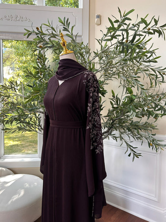 Purple Floral Sleeve Charm Abaya